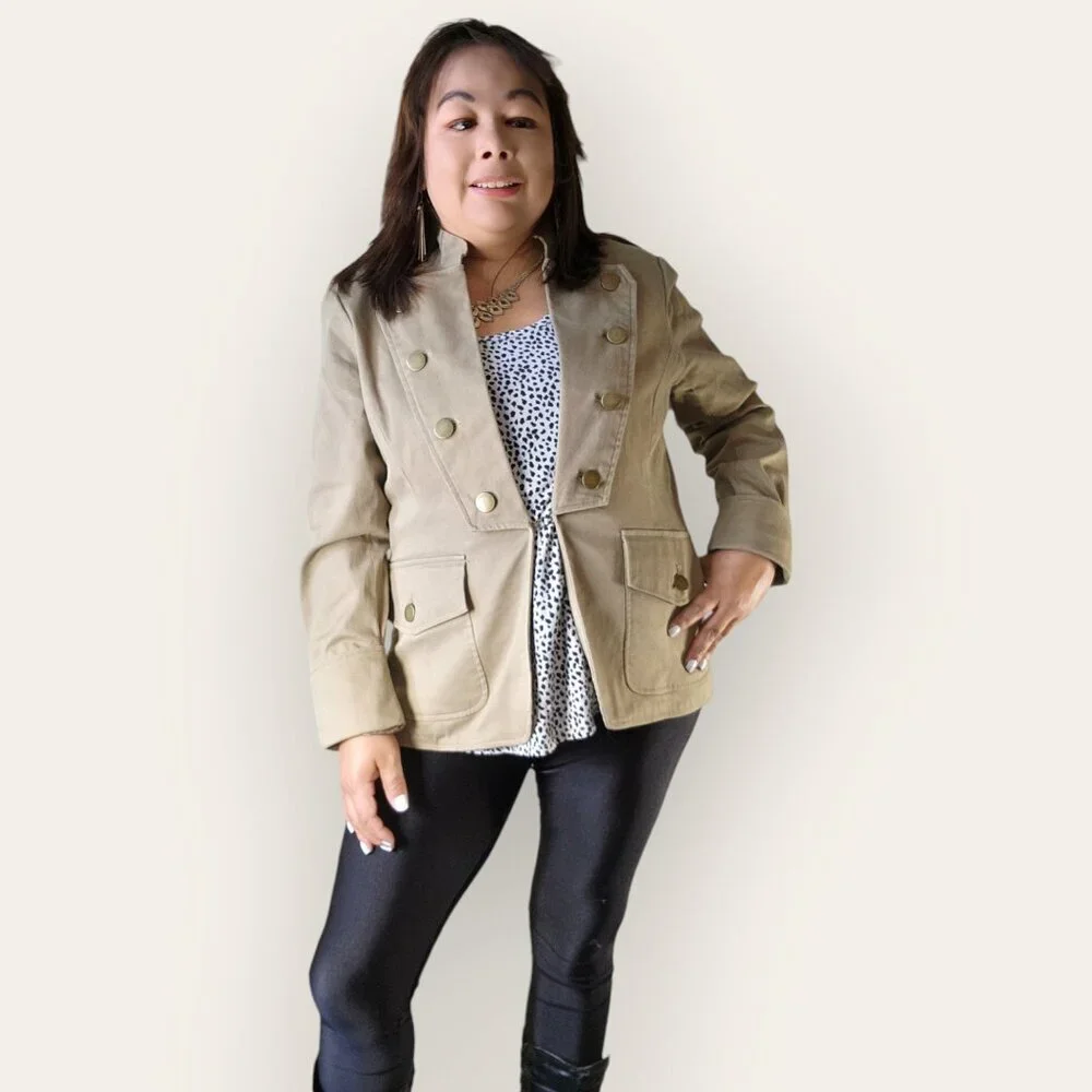 FASHIONISTA WOMENS SIZE 12 LIGHT BROWN CREAM BLAZER JACKET - Picture 6 of 9